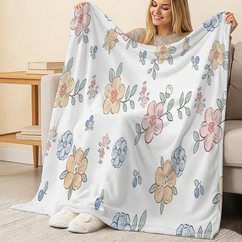 Halloween & Christmas Floral Flannel Blanket – Soft Skin-Friendly Warm Throw, No Shedding Single Bed Blanket, Cozy Bedroom Home Decor for Relax