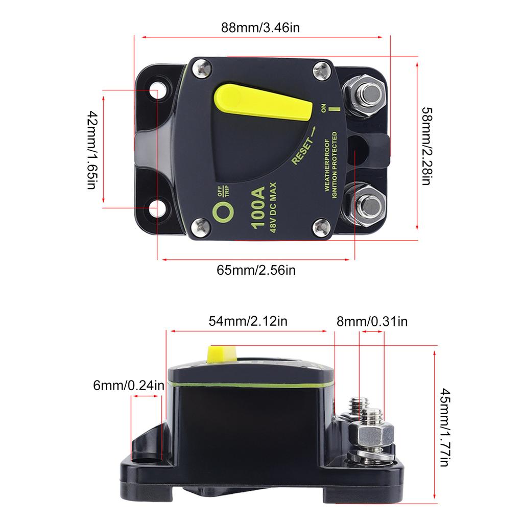 Întrerupător de circuit marin 300A 12V48V, resetare manuală a întrerupătorului de circuit pentru barcă, protecție impermeabilă pentru