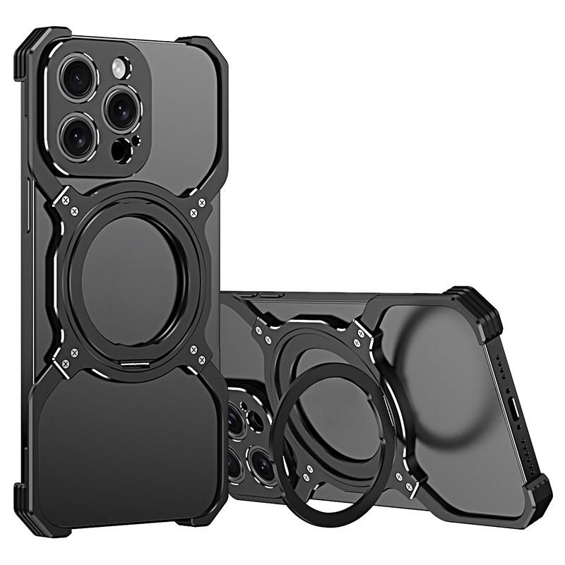 For iPhone 13 Pro Bumper Case Compatible with MagSafe Rotation Kickstand Metal Frameless Phone Cover