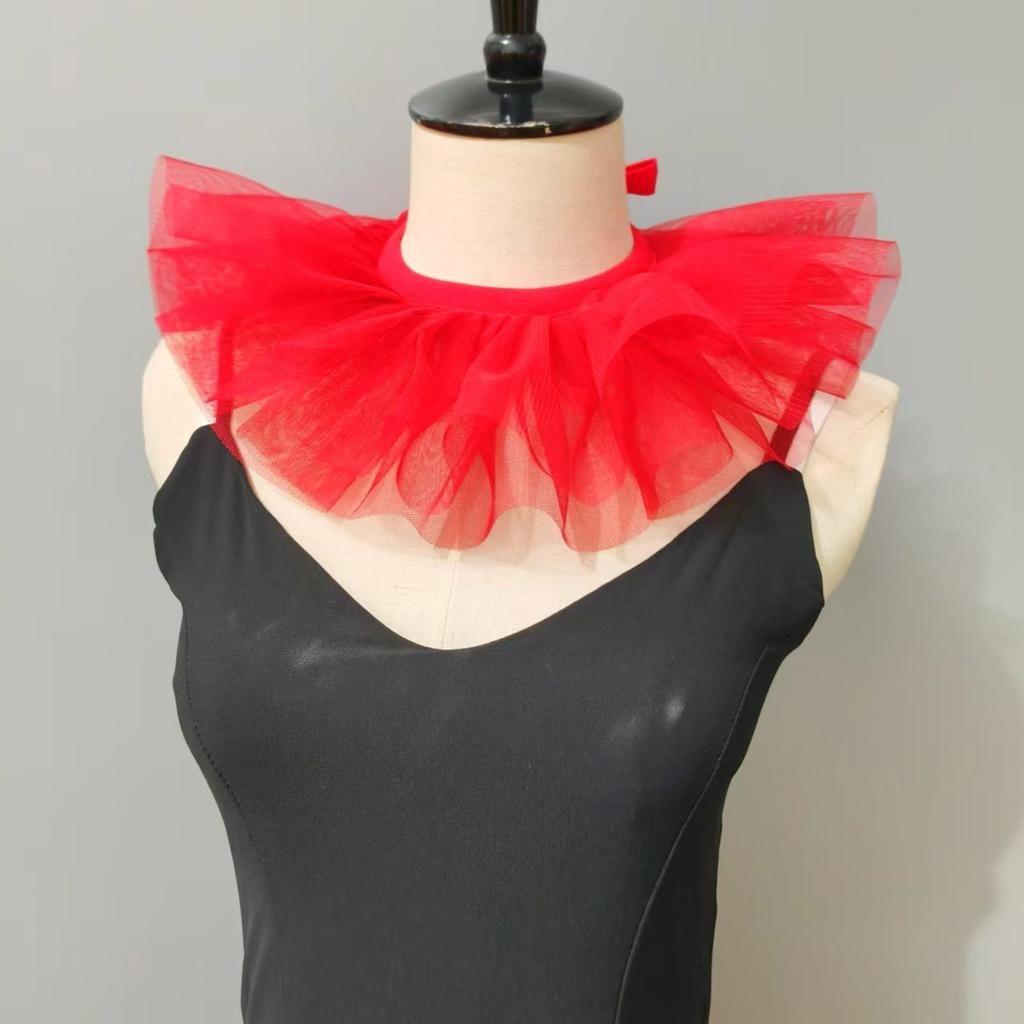 Retro Ruffled Tulle Faux Collar Choker Necklace for Toddler Girls Layered Mesh Neck Ruff Victorian Renaissance Neckwear