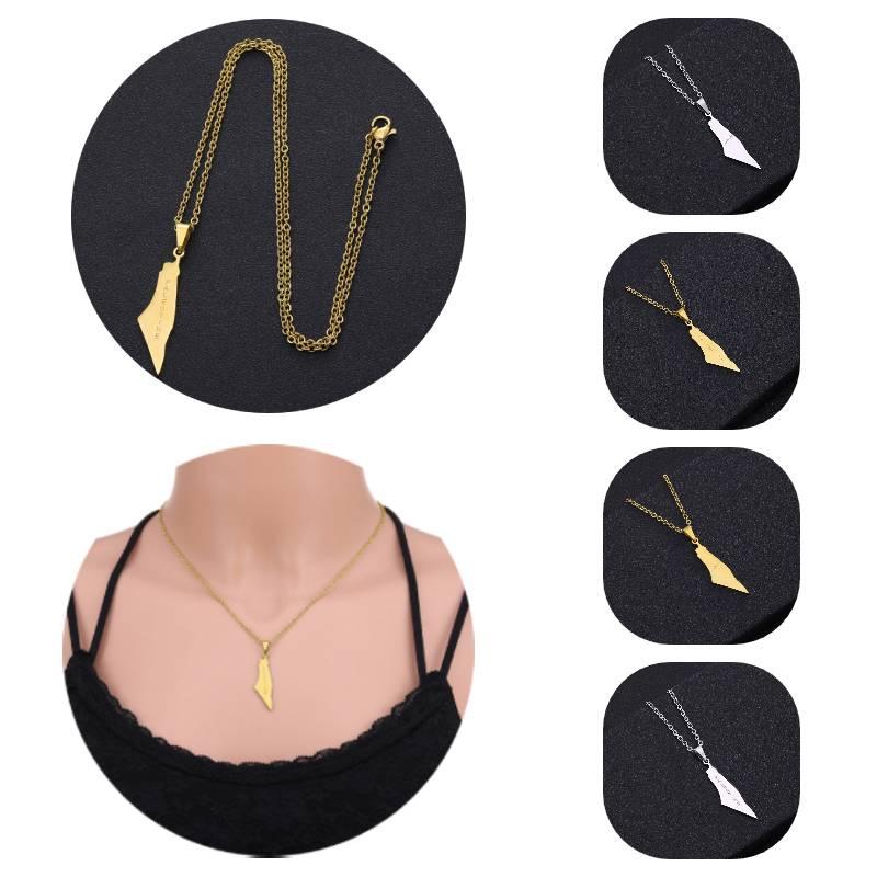 Stylish Geometric Stainless Steel Map Pendant Necklace For Women Israel And Palestine
