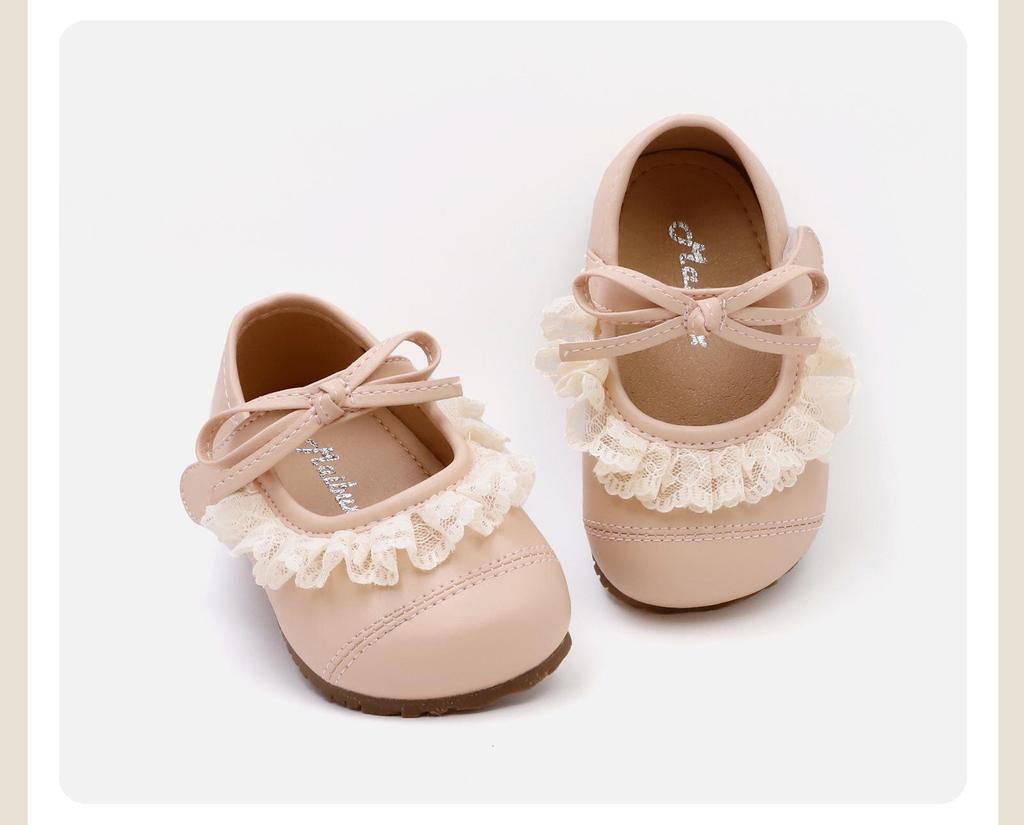 Spring Soft Leather Toddler Shoes with Lace & Butterfly Knot - Princess Style for Baby Girls