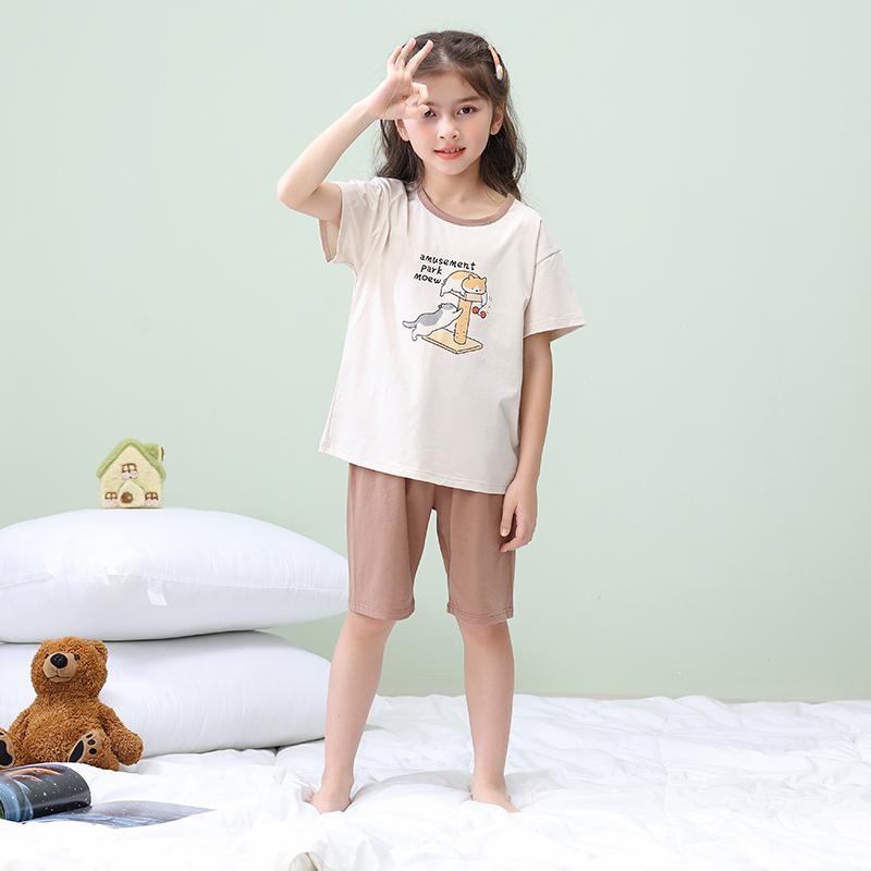 Children's Pajamas Summer Thin Boys' and Girls' Home Clothing Set