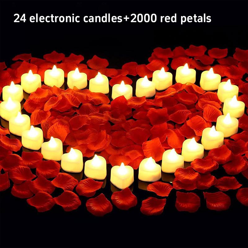 24pcs Heart Shape Led Electronic Flameless Tealight Candles Decorations For Romantic Night Valentine's Day Wedding Anniversary