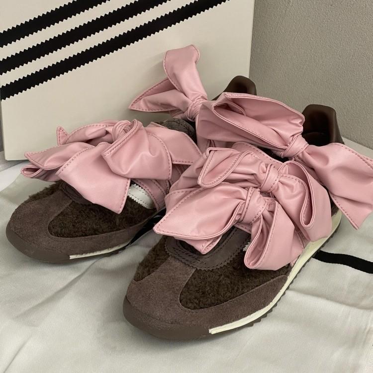 Cowhide version~ bow color matching round head German training shoes women's new versatile lace-up splicing casual Forrest Gump shoes board shoes