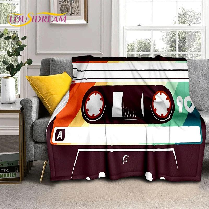Padrão de Fita Cassete de Música Retrô Manta 3D, Manta Macia para Casa Quarto Cama Sofá Piquenique Viagem Escritório Cobertura Manta Criança