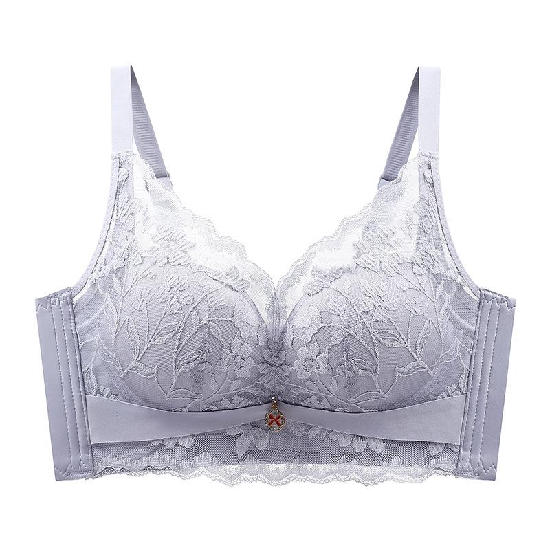 Hole Cup Lace Women's Thin No Steel Ring Adjustment Bra Cover Gathers Medium and Thick Breasts To Prevent Sagging