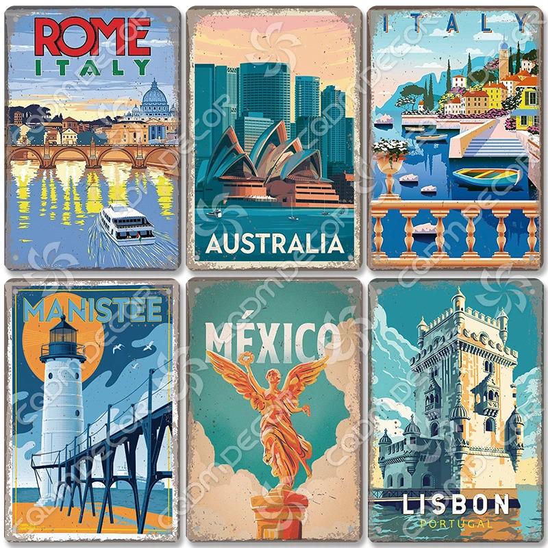 Scenografia della Capitale Insegna di Latta Piastra di Metallo Canada Messico Grecia Dubai Poster in Metallo Decorazione Murale Vintage per Caffè Soggiorno Casa