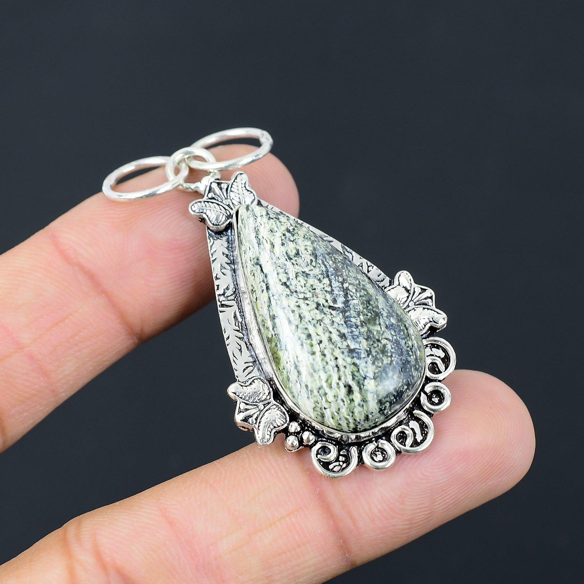 Friendship Day Sale Sterling Silver Green Swiss Opal Stone Engagement Pendant