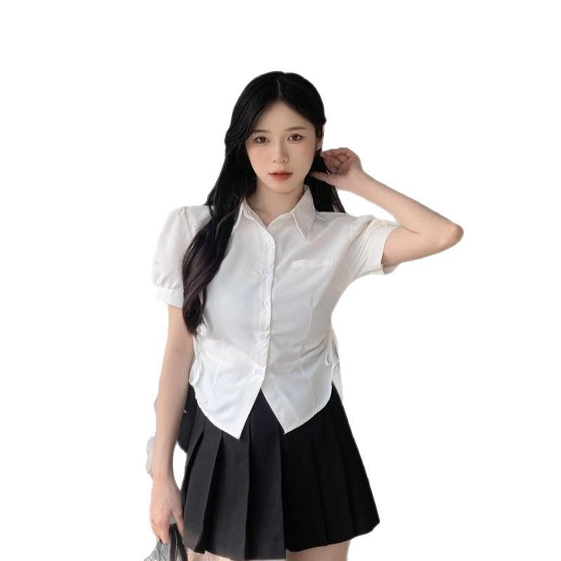 White JK waist shirt women's summer new design sense niche short unique chic short-sleeved top trendy