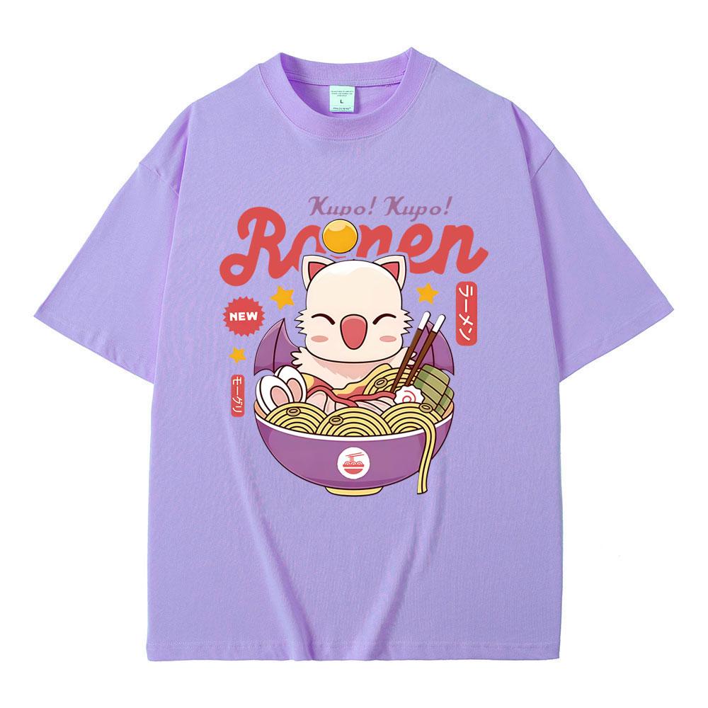 Game FINAL FANTASY XIV Merch Tshirt Funny Moogle Kupo Ramen Graphic Tshirts Men Women Casual Oversized Vintage Cotton Tshirts