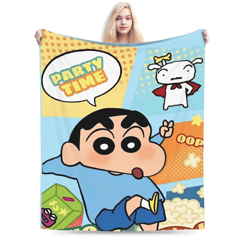 Crayon Shin Chan as Action Kamen Blankets Fleece Summer Air Conditioning Manga Multi-function Throw Blanket for Home Couch Quilt