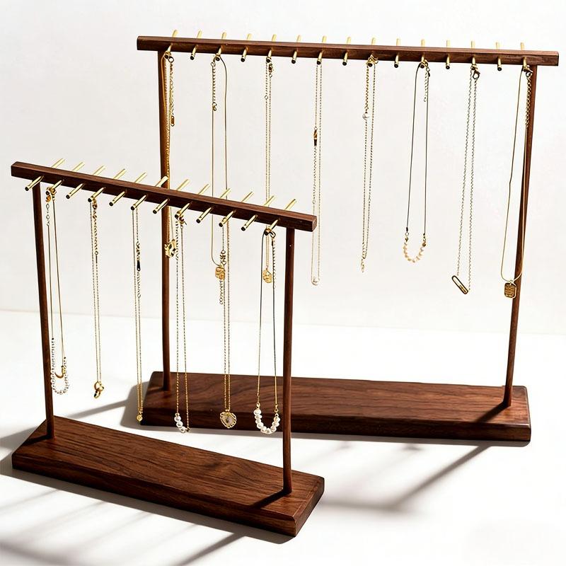 Elegant Walnut Wood Necklace Display Stand Jewelry Show Rack for Store Booth Bracelet Earring Calligraphy Brush Organizer Holder