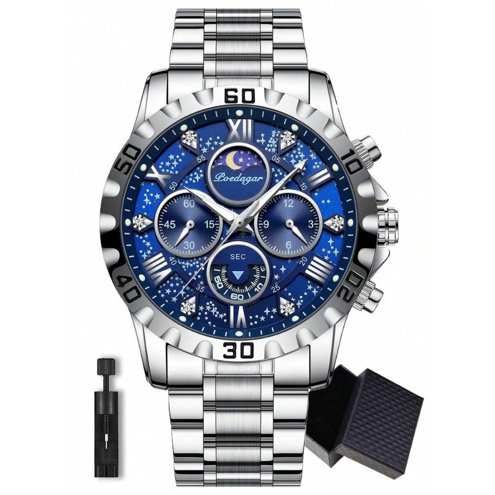 POEDAGAR 1 pz Orologio Sportivo da Uomo, Cronografo Impermeabile, Orologio al Quarzo di Lusso in Acciaio Inossidabile Luminoso con Scatola Regalo