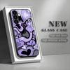 Purple heart-shaped black glass phone case suitable for Samsung Galaxy S26 S25 S24 S23 S22 S20FE/Ultra/Plus anti drop back cover