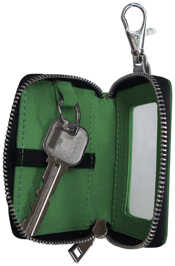 Snoopy key case, smart key compatible, round zipper, carabiner hook, key holder, popular character, SNOOPY, green, for women