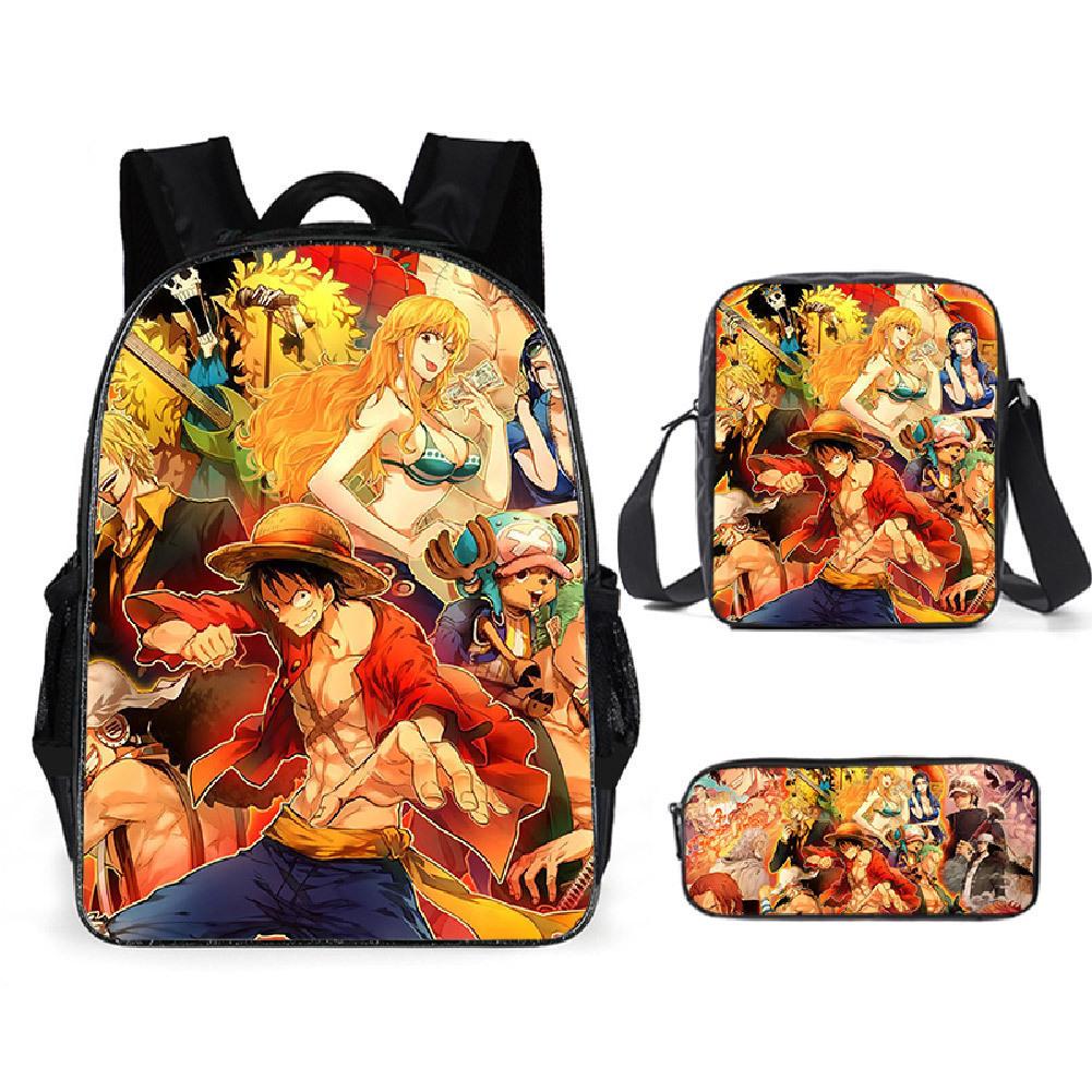 One Piece Backpack, Primary And Secondary School Schoolbag, Nautical King Backpack, Satchel, Pencil Bag Three-Piece Set 16inch three-piece set
