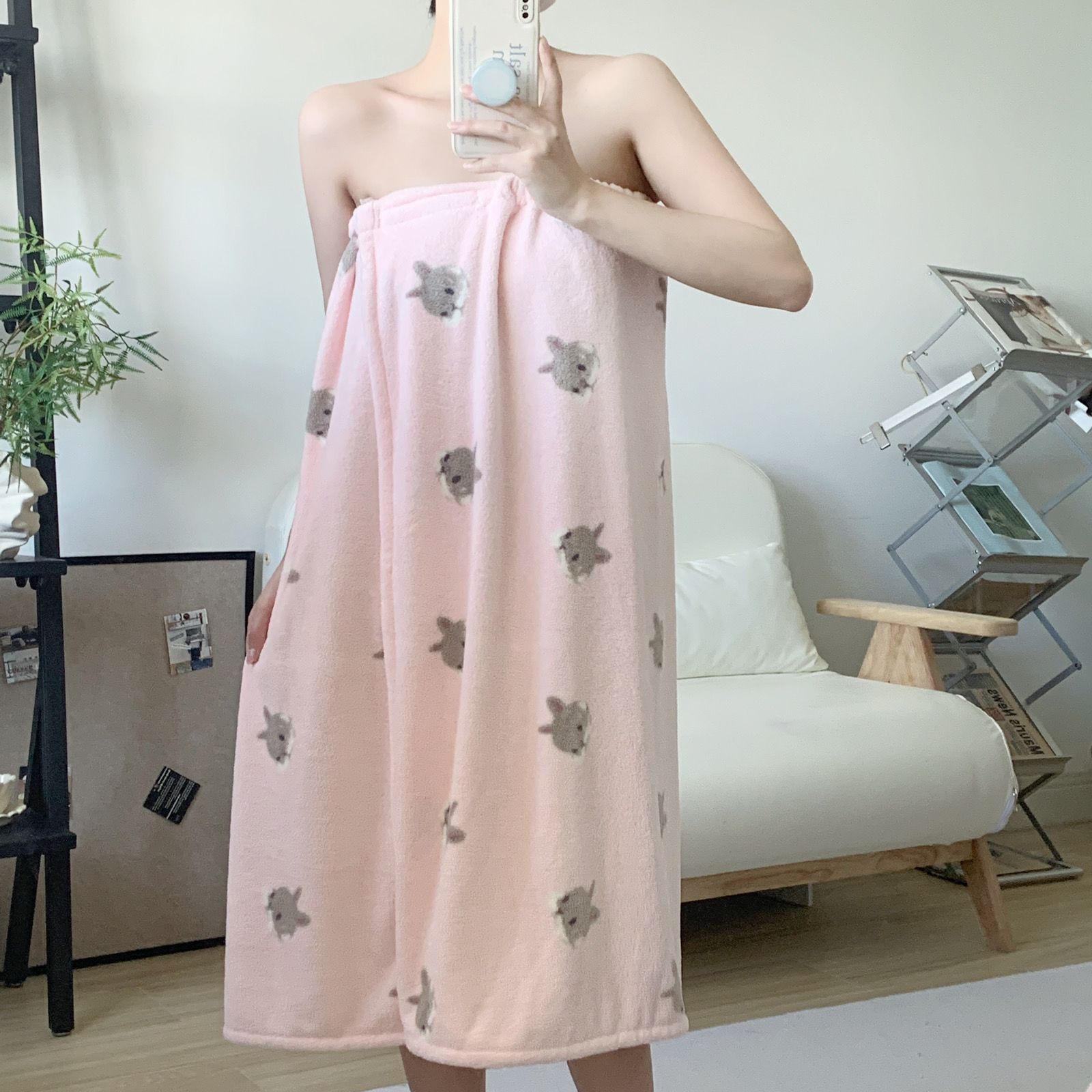 

Банное полотенце Женщины могут носить обернутую грудь банная юбка Разнообразие Бытовая Сексуальная Нечистый хлопок Впитывающий Быстросохнущий Милый pink printed gray rabbit