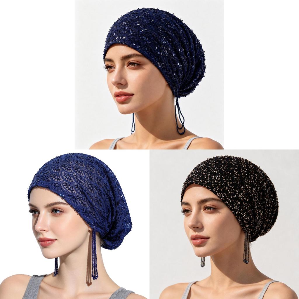 Polyester Beanie Hat With Sequins And Tassels For Casual Wear