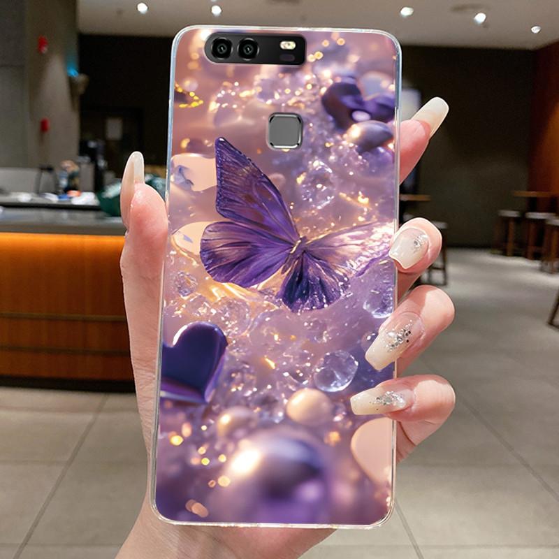 For Huawei P9 EVA-L29 L09 Case Huawei P9 Plus VIE-L29 L09 Cover Clear Luxury Fashion Butterfly Flowers Soft Silicone Phone Case