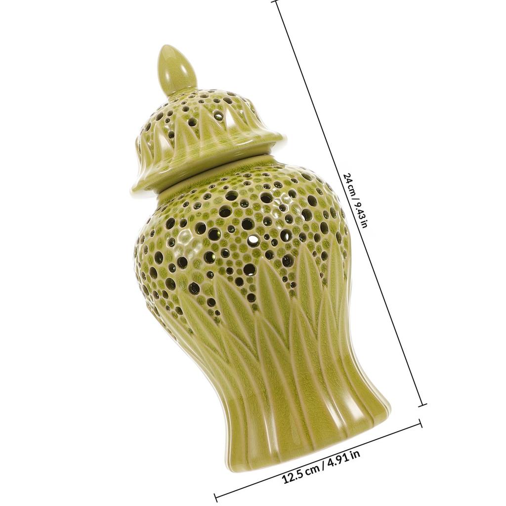 Traditional Ceramic Ginger Jar Decorative Vase with Lid Carved Flower Holder Elegant Entryway Decor Home Office Wedding