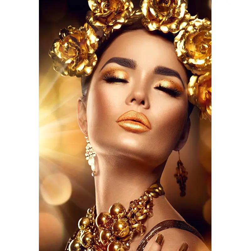 

Африканское искусство Черно-золотая женщина Картина маслом на холсте Картина для гостиной Созерцатель Постеры и принты Скандинавский 40X60cmUnframed