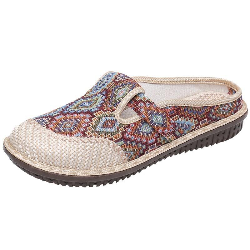 Sommer alte Peking Stoffschuhe Tasche Kopf Hausschuhe atmungsaktive Damenschuhe Leinen Halbschuhe weiche Sohle bestickte Stoffschuhe