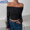 Novamix Women's Fashion One-shoulder Long Sleeve Spring Autumn Casual Blouses & Shirts