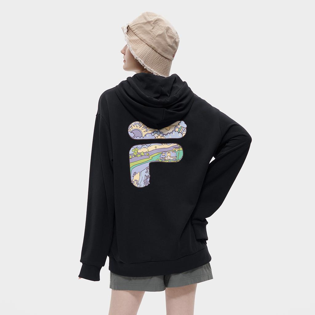 FILA Fusion FOB Series Rainbow Fashion Loose Knit Hoodie Unisex hoodies Black T11U333207FBK