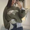 Oversized Knit Sweater Women Men Winter Casual Streetwear Letter Embroidery Contrast Color Crewneck Pullover