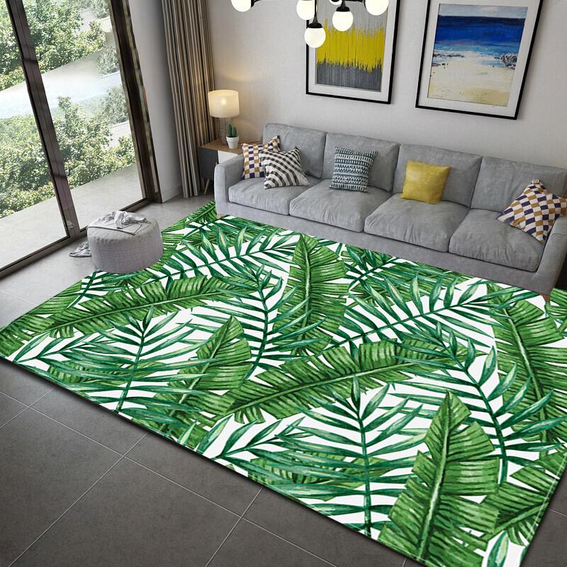 Green Tropical Rainforest Leaves Area Rug Plant Flannel Carpet Palm Leaf Mat For Living Room Sofa Table Large Area Rugs