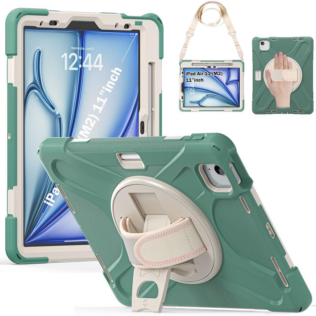 360 Rotating Stand Case Universal for IPad Air 11 2026 M4 2025 M3 2024 M2 Pro 11 2018-2022 Air 4 5 Hybrid Cover Shoulder Strap