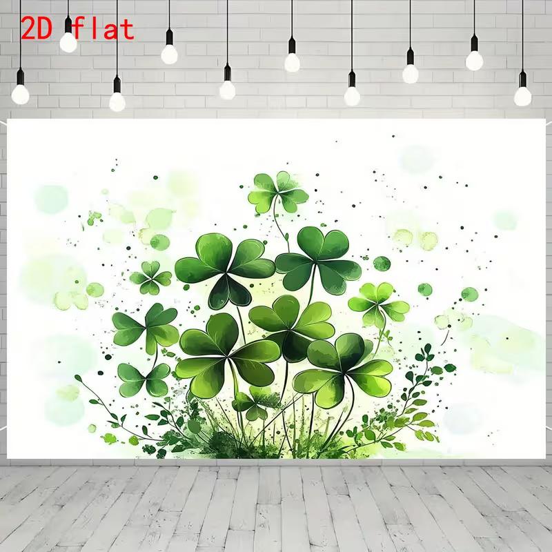 2D Lucky Irish Photography Backdrop with Four-Leaf Clover Bouquet