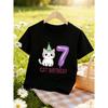 European Sizes Girls' Casual T-Shirt for Spring And Summer with a "CAT BIRTHDAY" Cat Print And Short Sleeves for Birthday Celebrations