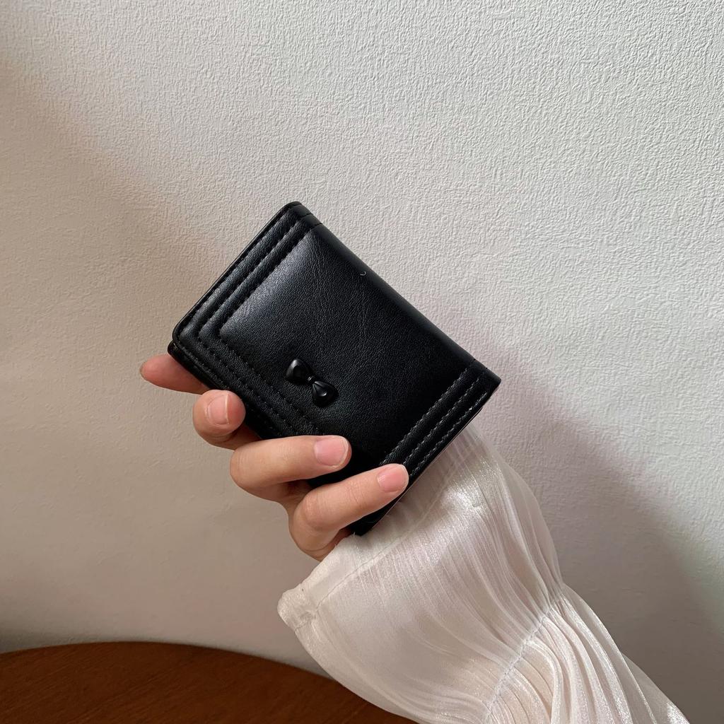 Cute Bow Trifold Women's Wallet Portable Wallet Ultra-thin Coin Purse Ladies Clutch Card Holder Compact PU Leather Money Bag