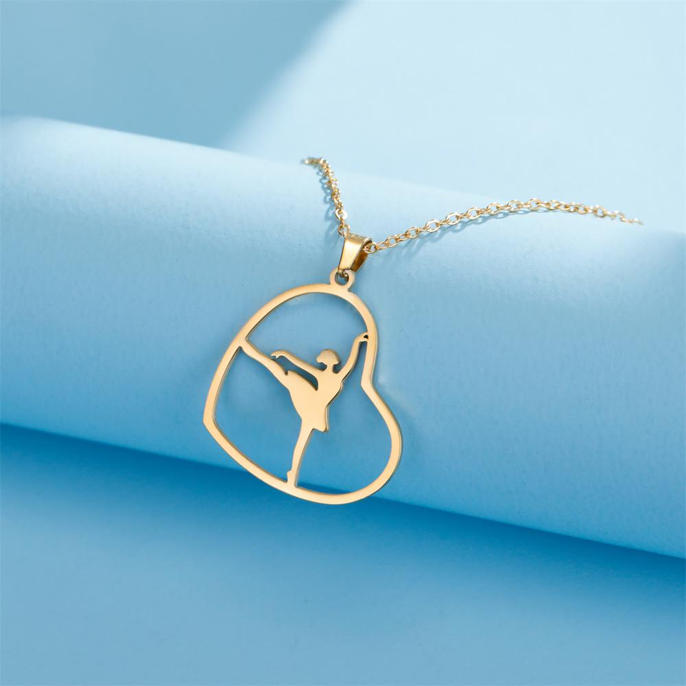 Dancer Rhythmic Gymnastics Round Pendant Necklaces for Women Girls Stainless Steel Gymnast Yoga Necklace Sport Jewelry