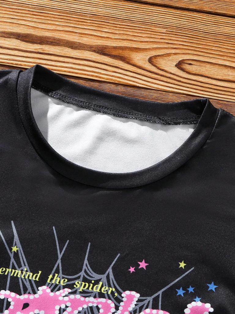 Boys' 2-Piece Casual Street-Style Set (Spring/Summer): Short-Sleeve Crew-Neck T-Shirt & Shorts Featuring Distinctive Spiderweb and Letter Prints