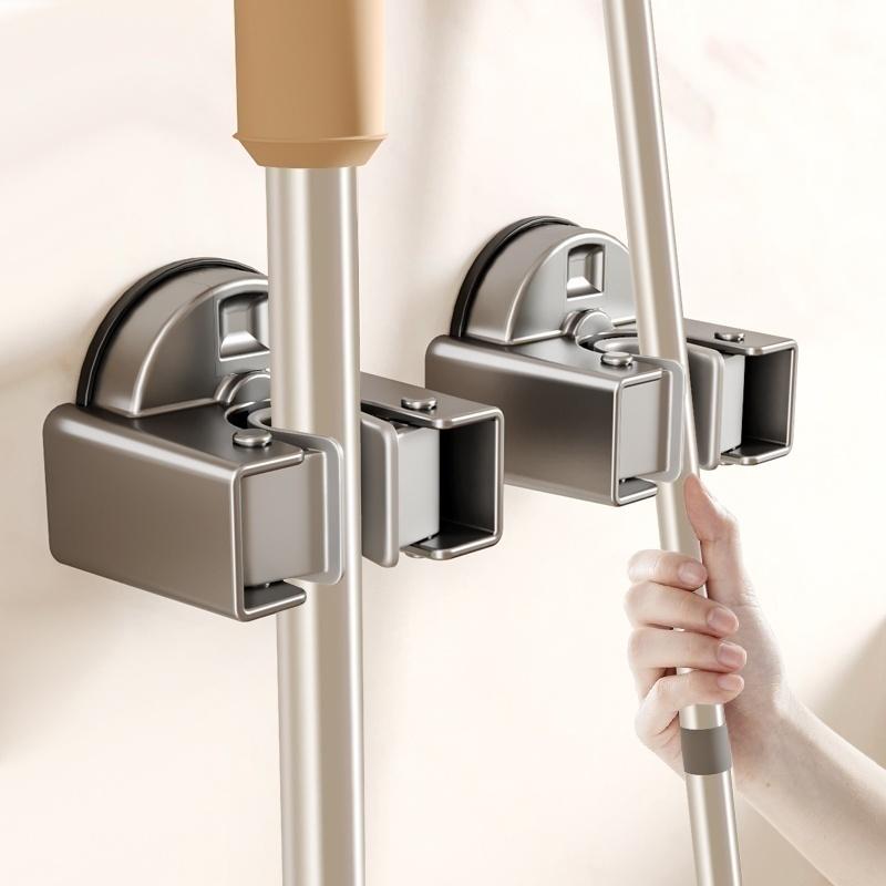 No Need To Drill Suction Cup Mop Rack, Mop Wall-mounted Clip, Broom Hook, Bathroom Door Behind Storage Rack, Kitchen Hook Clip