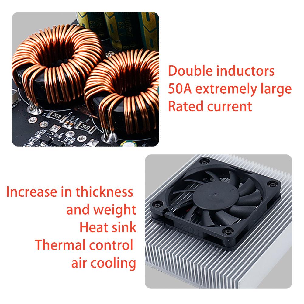 ZK-PW1200 50A Aufwärtswandler Netzteilmodul DC 10-30V auf 50V, 1200W, Audioverstärker Konverter mit doppelten Induktoren, LCD-Display
