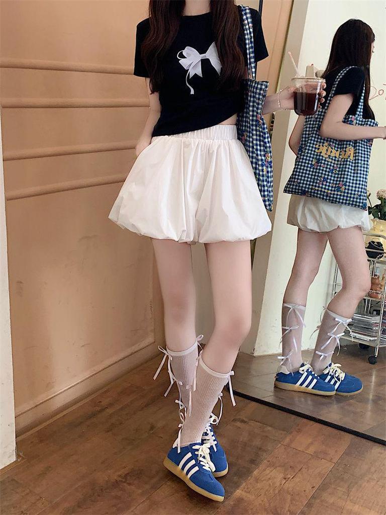 Flower Bud Women's High-Waisted Wide-Leg Summer Shorts - Casual, Versatile, Loose Fit with Slimming Pumpkin Lantern Design