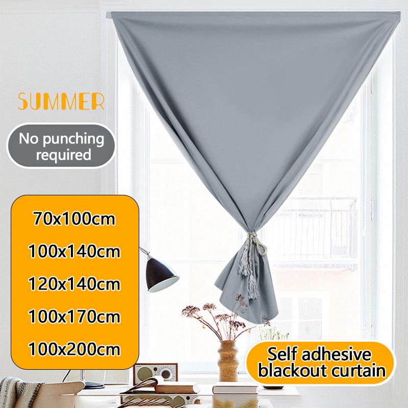 100% Blackout Sunshade Curtain Solid Color Curtain Window Shade For Livingroom Self-adhesive Window Film Cloth Home Window Cover