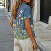 Women's Neck Floral Print Blouse with Single Button Placket