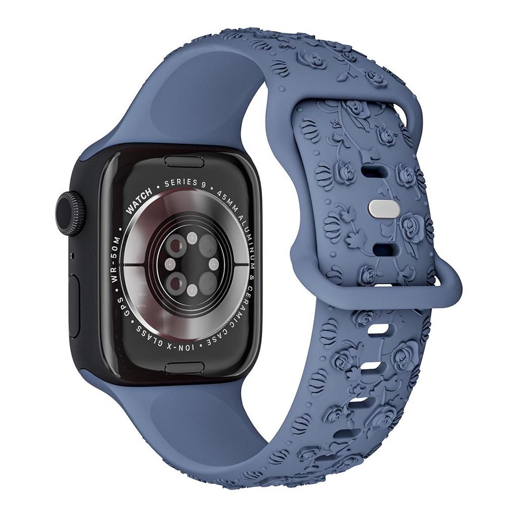 Embossed Rose Flower Silicone Strap for Apple Watch 9 Ultra