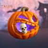 Halloween Pumpkin Eating Skull Figurine with Lights Spooky Light-up Pumpkin Head Resin Statue Sculpture Home Office Desktop Decoration Ornament