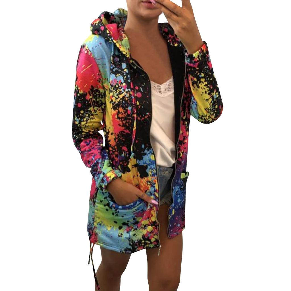 Women's Fashionable Casual All-Match Splash-ink Tie-Dye Sports Long-sleeved Jacket