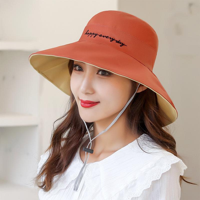 Spring and Summer Double-sided Wide-brimmed Embroidered Beach Hats, Women's Wide-brimmed Hats, Windproof Rope Sunshade Hats