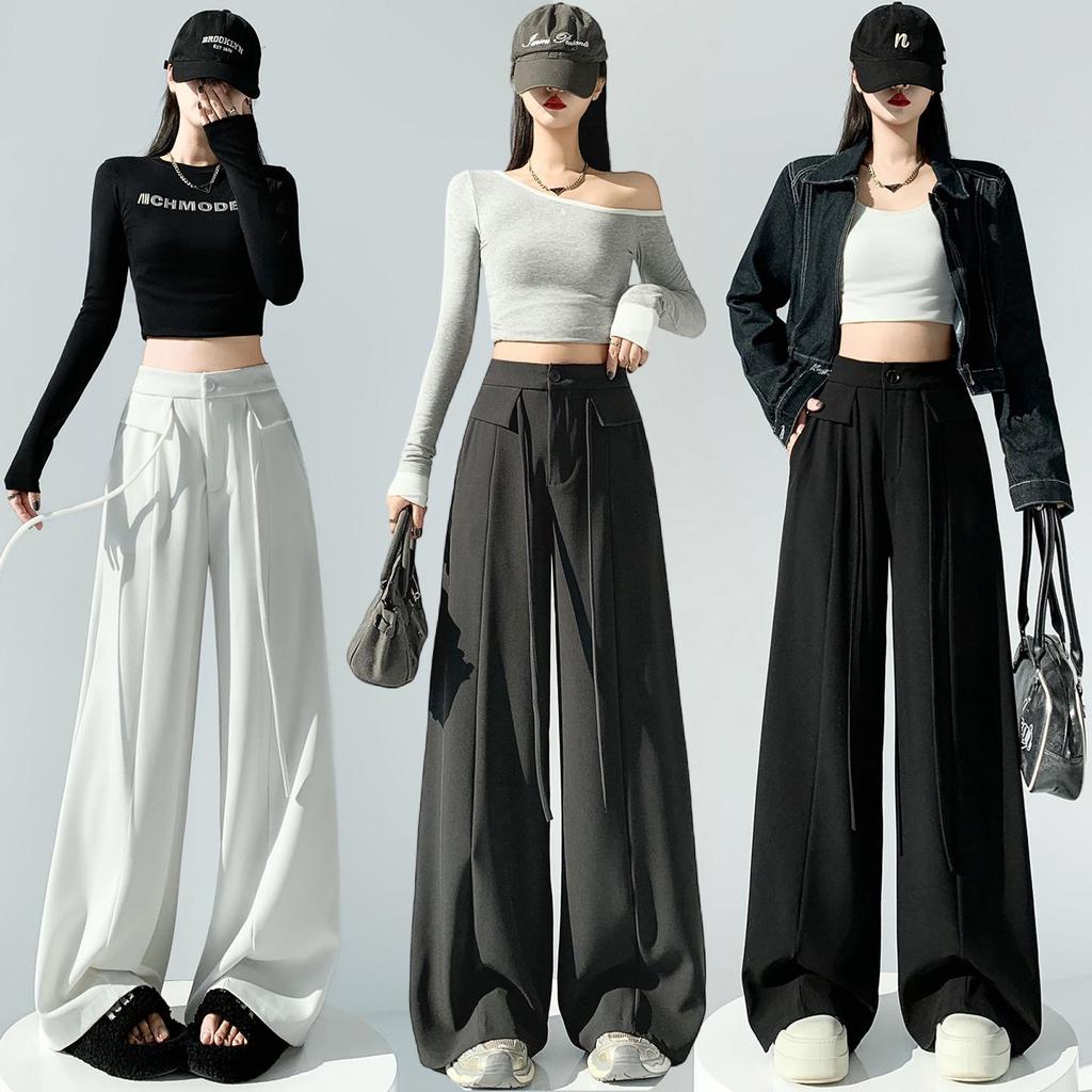 Designer Women's Wide-Leg High-Waist Pants - 2026 Spring Collection, Slimming Loose Straight Fit, Floor-Length Casual Drape Style