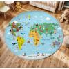 Children's Play Round Floor Mat Animal World Map Printed Carpet Children's Bedroom Bedside Non Slip Foot Mat Home Decoration