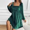 Elegant Spring Velvet Square Neck Backless Dress for Women