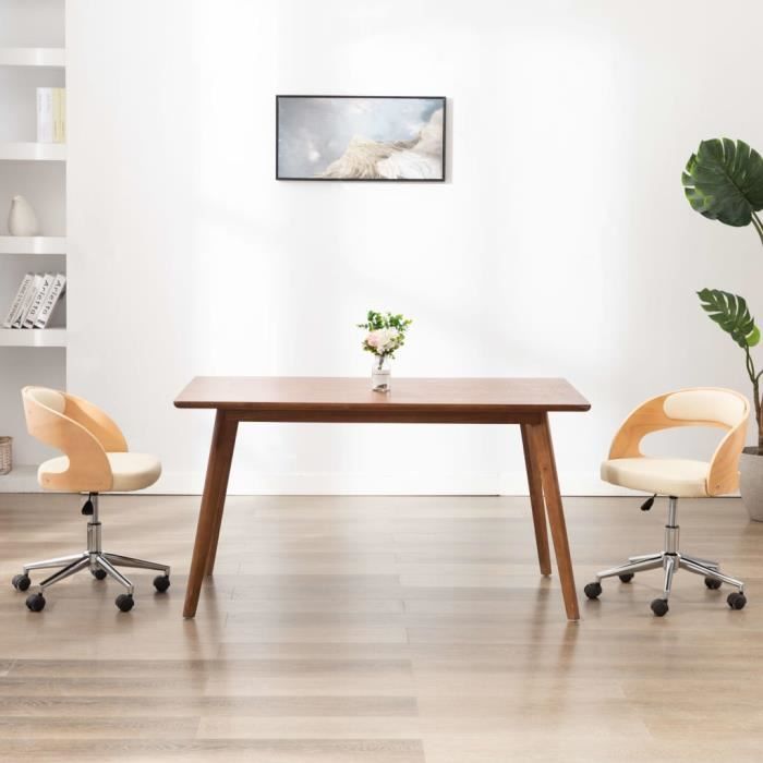 VidaXL Chaise pivotante de bureau Crème Bois courbé et similicuir